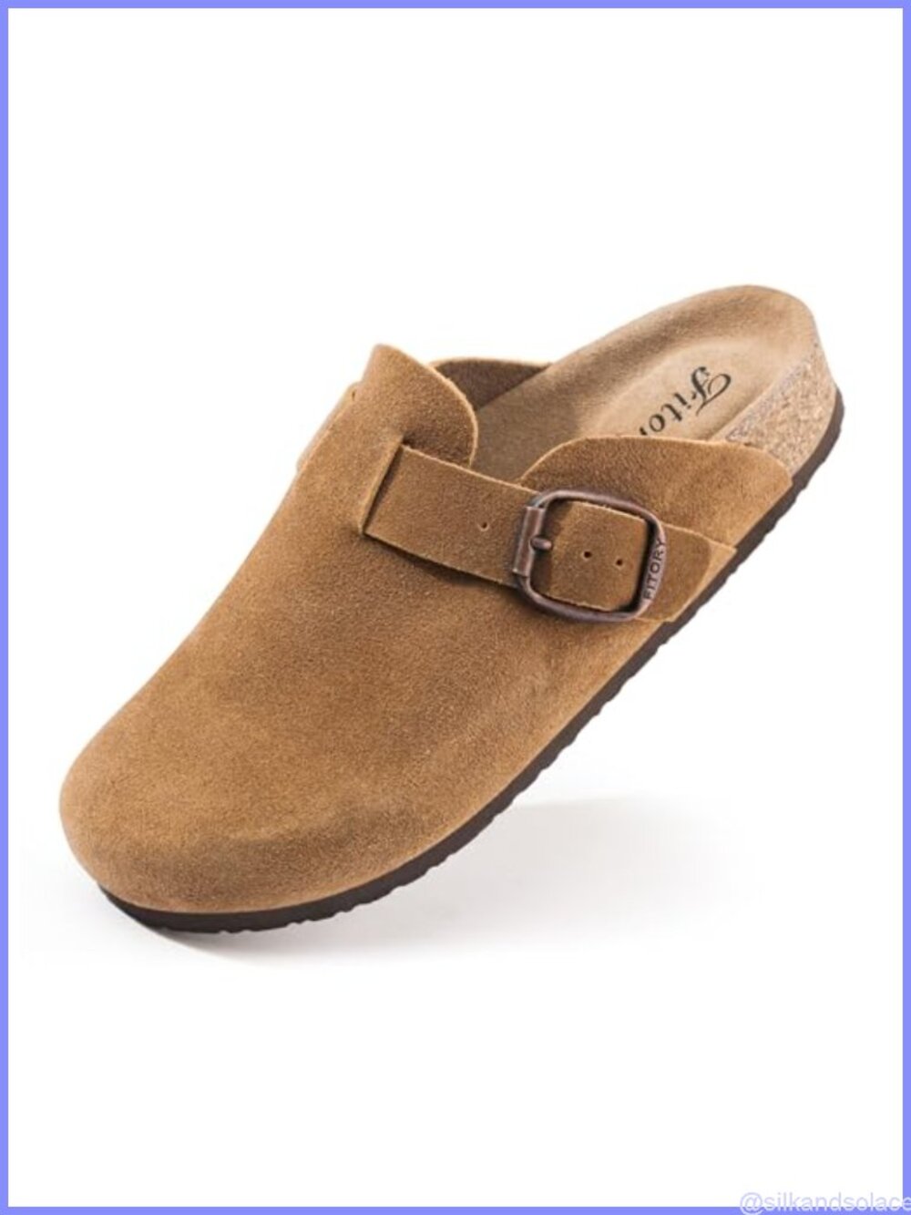 Genuine Leather Clogs Slip-On Mules Suede Cork Footbed Adjustable Buckle